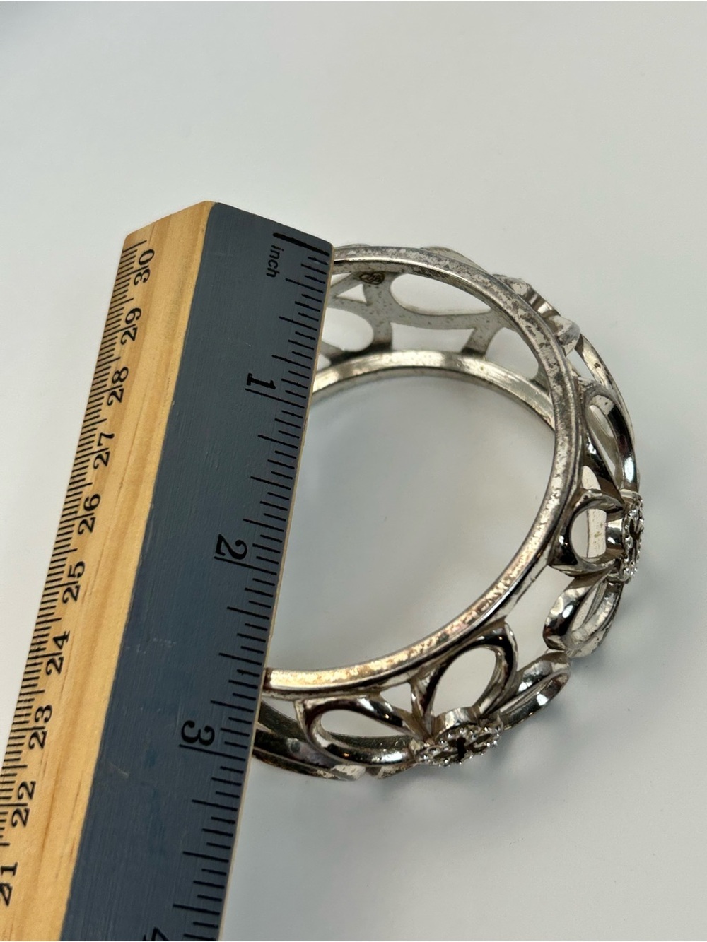 Brighton Infinity Flower Bangle Bracelet Silver Plated Clear Crystals Chunky - Picture 7 of 11